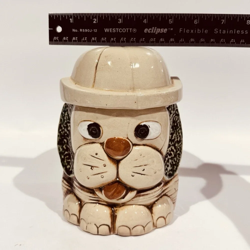 Vintage 70s Mount Clemens Art Pottery Dog Cookie Jar W Hat Lid‎ USA